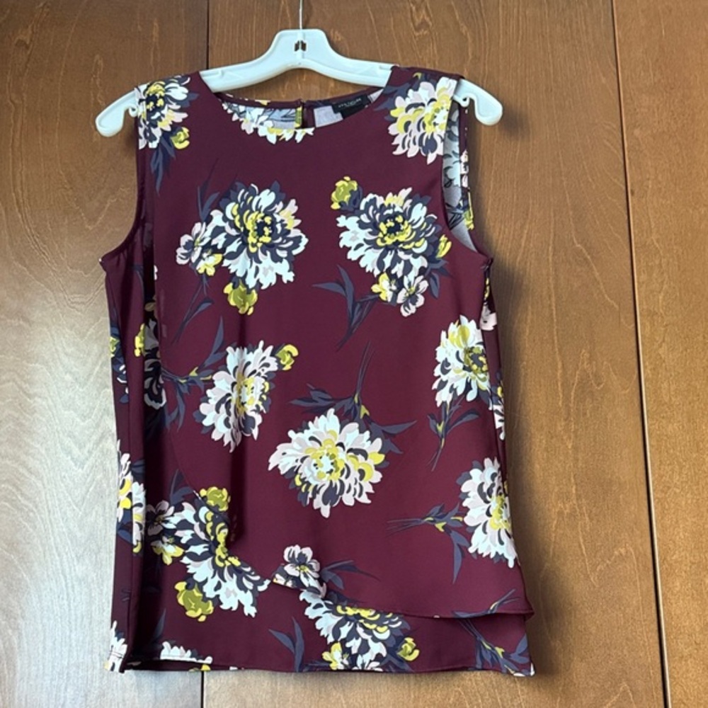 Ann Taylor NWT Sz Sm Floral Sleeveless Top - Burgundy Ret $49.50 Crossover Front